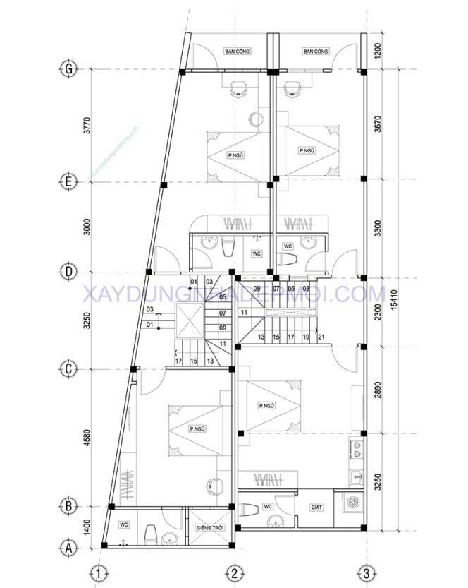 Mặt bằng tầng lầu 1 nhà phố 2 tầng liền kề đẹp - H2