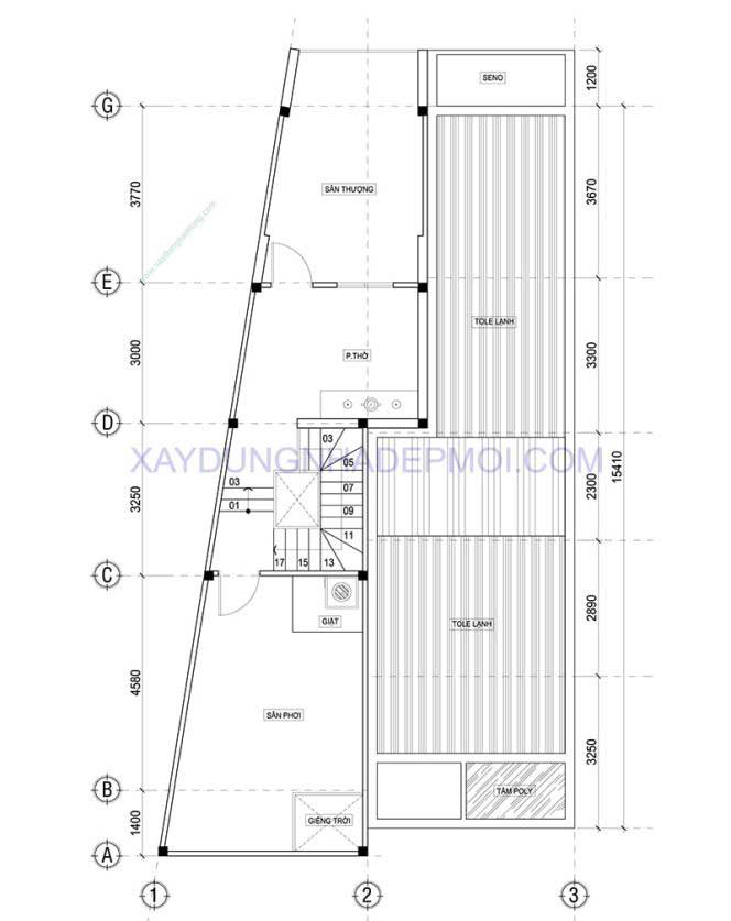 Mặt bằng tầng lầu 2 nhà phố 2 tầng liền kề đẹp - H3